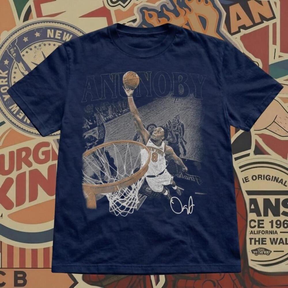 Navy Blue Basketball Tee With Graphic Of A Basketball Player Dunking